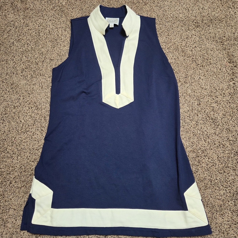 Sail To Sable Size L Navy and White Sleeveless Dress